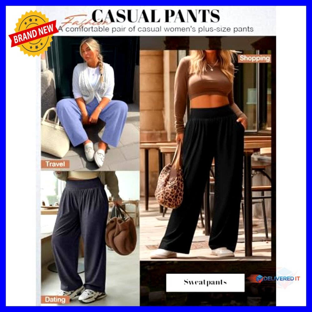 Plus Size Wide Leg Yoga Pants High Waist Sweatpants Lounge Pants with Pockets - Picture 2 of 7